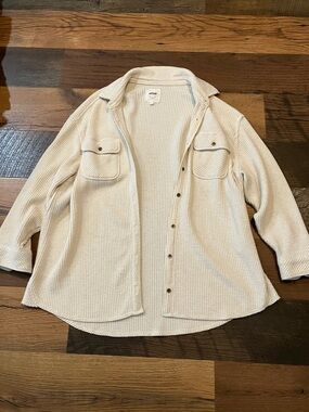 aerie Cream Waffle Knit Button-Down Shirt Jacket
